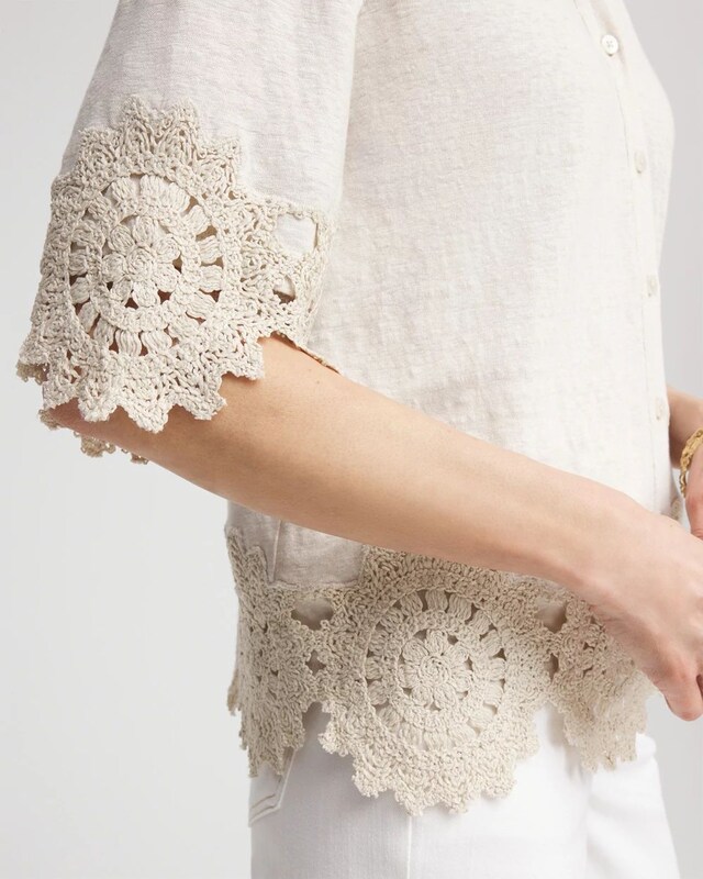 Crochet Trim Linen Shirt - image 4